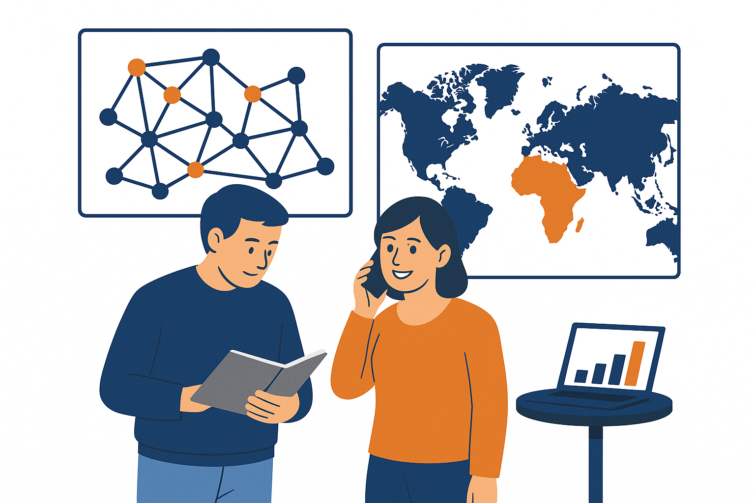 Data analysis and global collaboration illustration